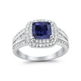 thumbnail image 5 of Halo Art Deco Ring Princess Cut Blue Sapphire CZ 925 Sterling Silver Size 5, 5 of 7