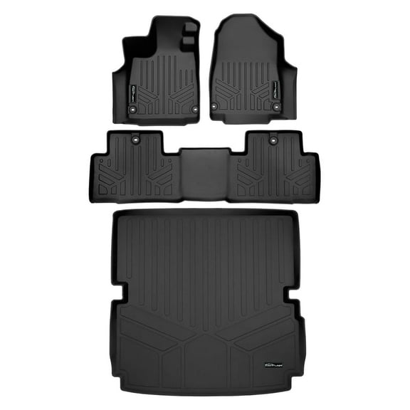 SMARTLINER Custom Fit All Weather 2 Row Floor Mats and Cargo Liner Behind 2nd Row Set Black Compatible With 2022-2023 Acura MDX