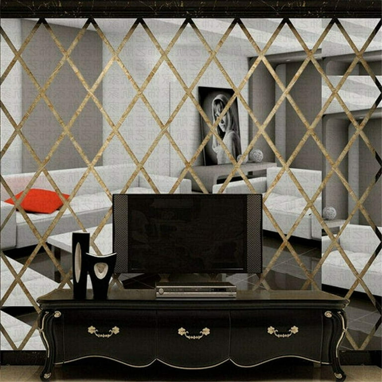 Acrylic Mirror Setting Wall Stickers Diamond Spliced Mirror Stickers Self  Adhesive Mirror Tiles Removable Geometric Art Decals For Home Bedroom