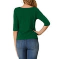thumbnail image 3 of INSPIRE CHIC Hauts pour Femmes Manches au Coude Encolure Bateau Coupe Ajustée T-Shirt Classique Décontracté L Vert Foncé, 3 of 7