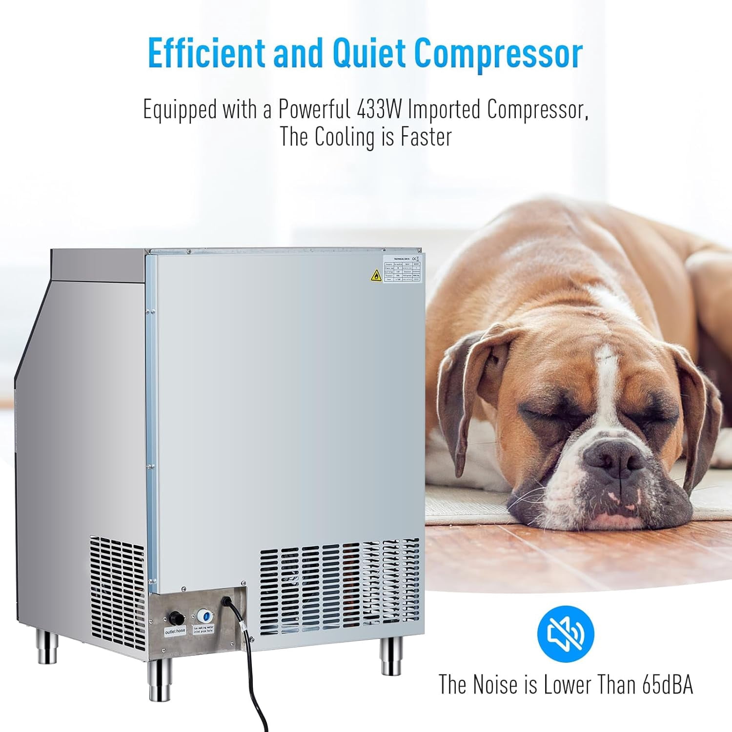 YUSAZENS 400LBS/24H Commercial Ice Maker, Stainless Steel Freestanding & Under Counter Ice Machine with 88.19LBS Storage, for Home Bar, Restaurant, Cafe