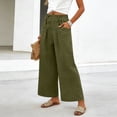 thumbnail image 6 of Women's Soft Nylon Spandex Stretch Trousers, Elastic Waist Straight Leg Long Pants with Functional Pockets, Tummy Control Slimming Fit, Casual Daily Wear, Work & Weekend | TruHer,Army Green L, 6 of 7