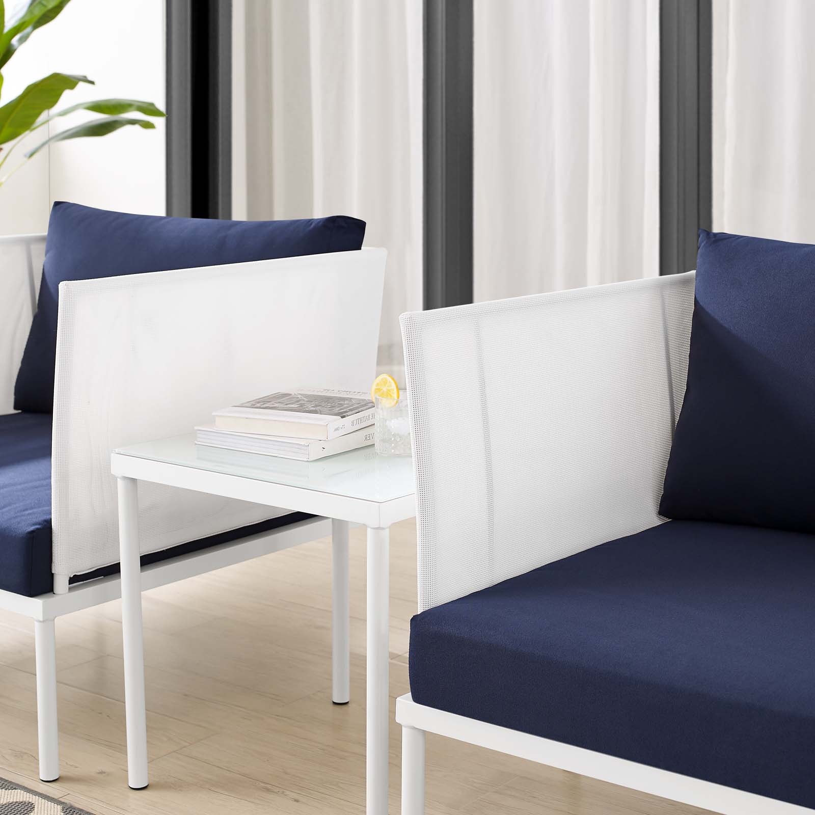 Lounge Chair Table Set, Sunbrella, Aluminum, Metal, Steel, White Blue Navy, Modern Contemporary Urban Design, Outdoor Patio Balcony Cafe Bistro Garden Furniture Hotel Hospitality - image 5 of 10
