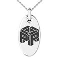 thumbnail image 1 of Stainless Steel Letter P Initial 3D Cube Box Monogram Engraved Small Oval Charm Pendant Necklace, 1 of 1