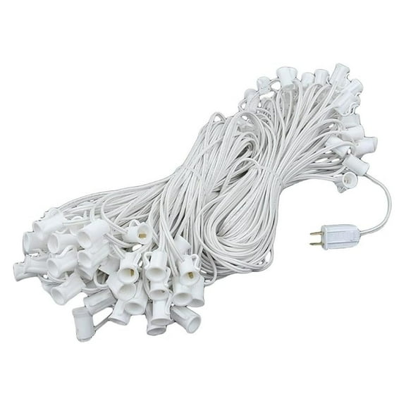 200 Foot C7 Outdoor String Light Christmas Stringer - Patio String Lights - Candelabra Base (C7/E12) - 24" Spacing - White Wire