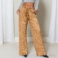 thumbnail image 2 of vigerkar Sequin Sparkle Wide Leg Pants for Women Wide Leg Sparkly Glitter Long Pants Soft Drawstring Waist Trendy Trousers (Khaki, XL), 2 of 9