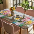 thumbnail image 3 of Watercolor Floral Table Cloths for 3 Foot Rectangle Tables, Spring Botanical Flowers Leaves Wood Grain Patio Waterproof Elastic Fitted Tablecloths, Washable Rectangular Table Cover for Camping, 3 of 8