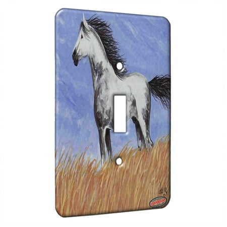 Horse Switch Plate Covers KuzmarK™ Single Gang Toggle Switch Wall Plate - Dappled Gray Mustang Western Plains Horse Art by Denise Every ()