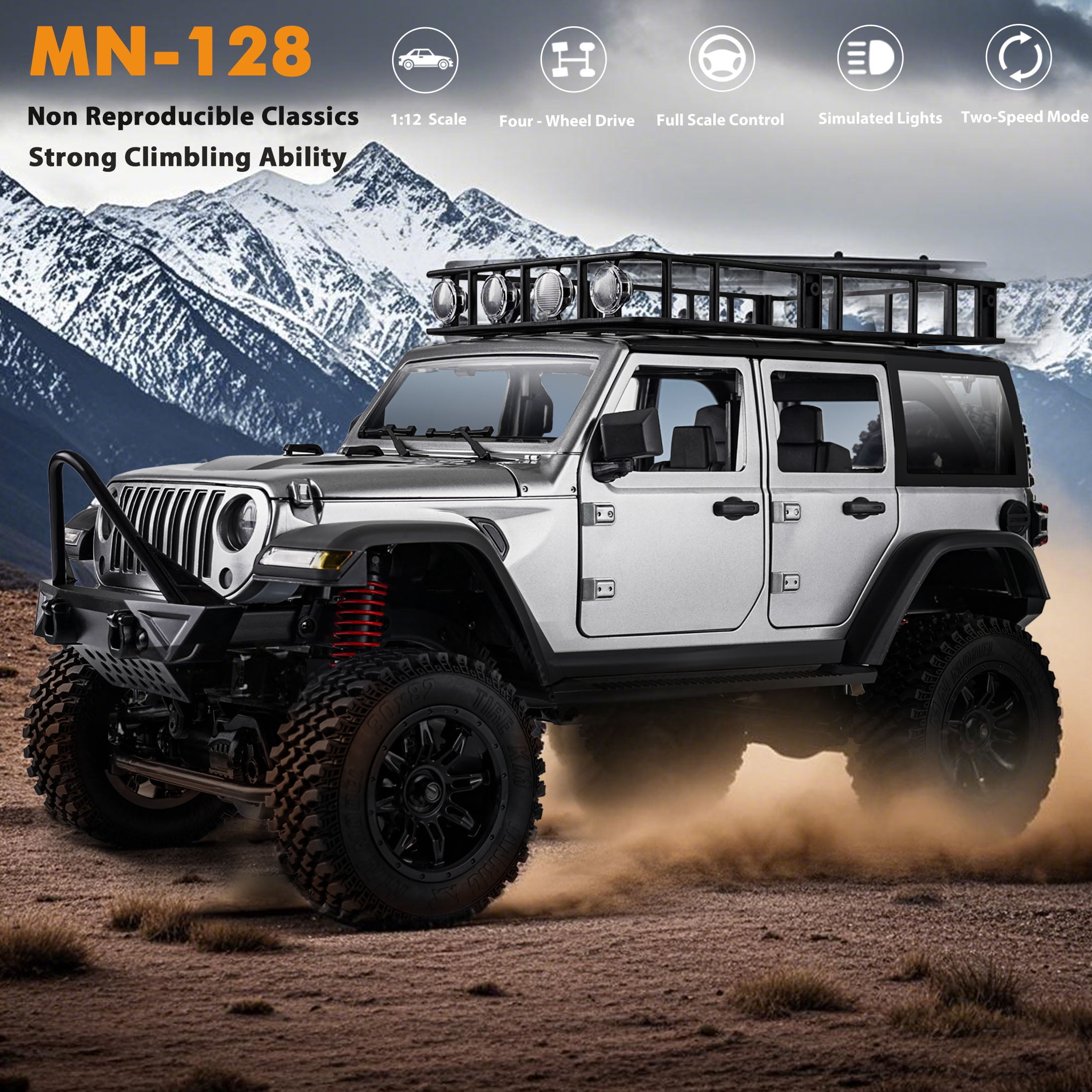 1/12 RC Crawler RTR, MN-128 Off-Road Truck, 4x4 RC Rock Crawler with 2.4G Remote Control RC  Car Model for Adults Gifts (Gray)