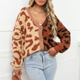 thumbnail image 2 of Cnbwig Cozy Sweaters for Women Leopard Print Patchwork Button Up Long Sleeved V Neck Jacket Loose Cardigan Casual Winter Tops Outwear A-Brown L, 2 of 8