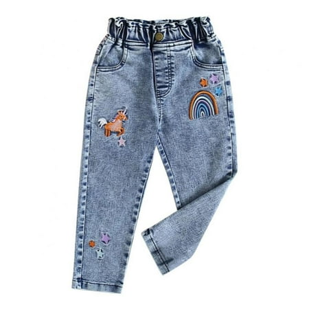 

Popvcly 3-8T Girls Basic High Waist Elastic Ripped Toddler Jeans Skinny Stretch Jeans