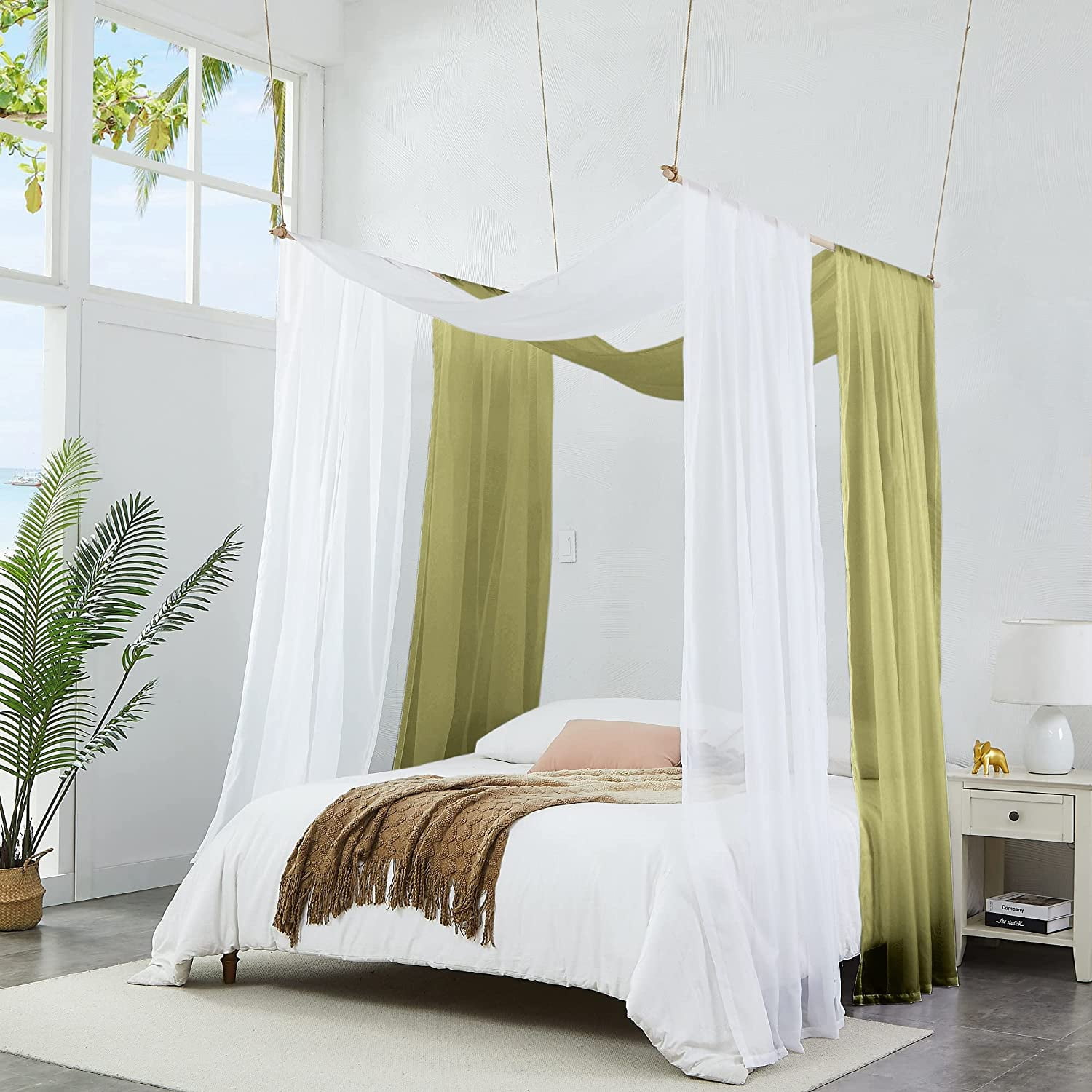 Warm Home Designs 55" W x 144" L Sage Green Bed Canopy Curtains for Twin Bed. BC Sage 144