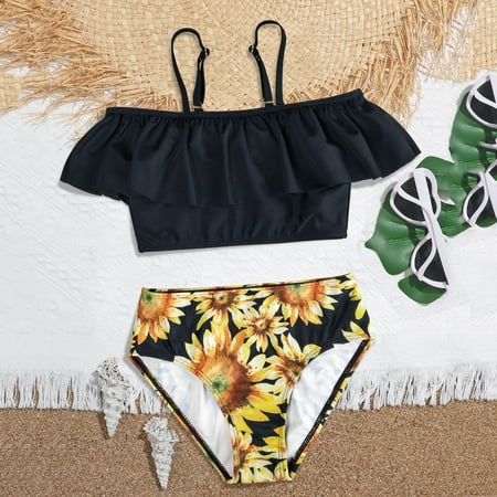 

nsendm Set Girls Summer Hollow Ruffles Swimwear Kids Swimsuit Outfits Bikini Girls Swimwear Swimsuit Toddler Girl Swimwear Black 7 Years