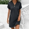 thumbnail image 2 of Midi Dresses For Women A-Line V-Neck Rolled Short Sleeve Solid Color Mini Shoert Dresses for Women Trendy Dark Gray S, 2 of 9