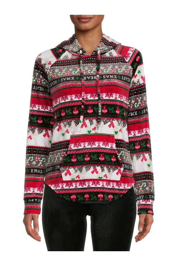 Women's Juniors Christmas Plush Pullover Hoodie