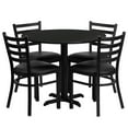 thumbnail image 1 of 36'' Round Black Laminate Table Set with X-Base and 4 Ladder Back Metal Chairs - Burgundy Vinyl Seat, 1 of 5