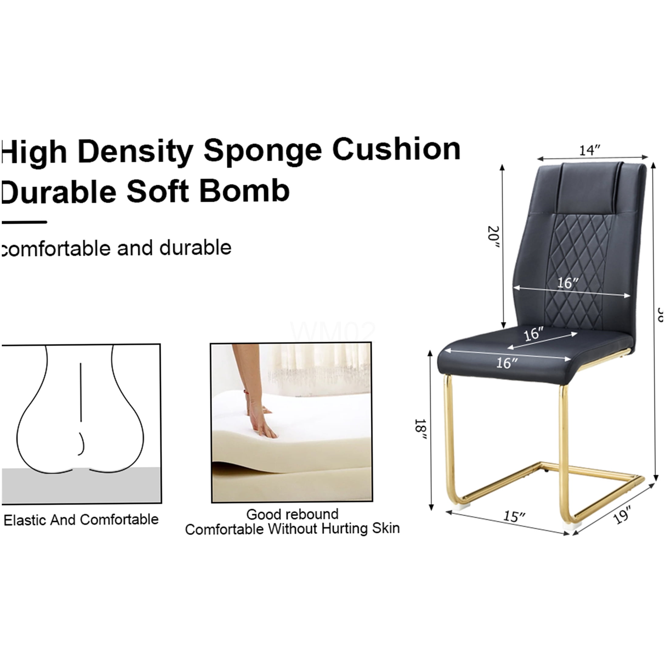 Modern Dining Chairs Set of 6, Black PU Leather Upholstered Side Chairs with Gold Metal Legs for Kitchen Dining Room
