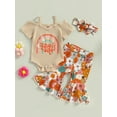 thumbnail image 2 of ZAXARRA 3Pcs Baby Girl Spring Outfits, Short Sleeve Strap Romper + Bell Bottoms + Headband Set, 2 of 8