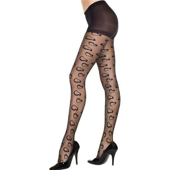 Music Legs Women's Women's Hearts Design Pantyhose; Black 7278-BLACK