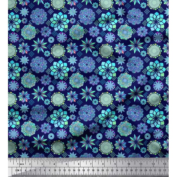 Soimoi Blue Georgette Viscose Fabric Blue Mandala Print Sewing Fabric Yard 42 Inch Wide