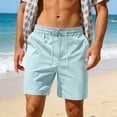 thumbnail image 2 of XIAONU Men's Solid Linen-Blend Short Relaxed Fit High Waisted Drawstring Mid Thigh Short Breathable Lightweight Beach Shorts, 2 of 8