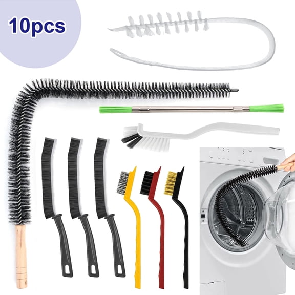 10pcs Washing Machine Cleaner Brush Set, Flexible Dryer Vent Brush, Crevice and Detail Cleaning Brushes for Washing Machine, Air Vents, Sink Drain