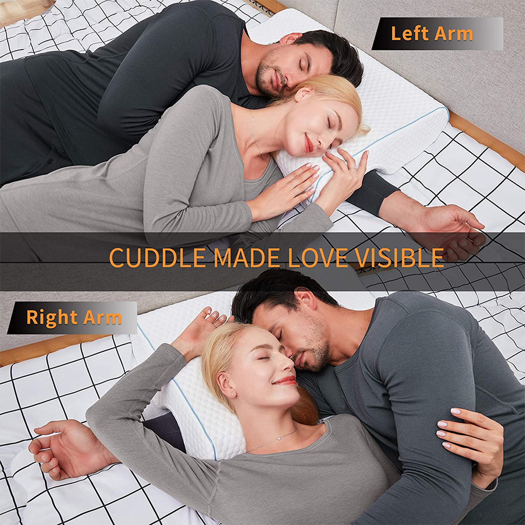 WINDLAND Couples Pillow with Arm Rest Memory Foam Anti Hand Pressure Neck Pain Relief Arched Sleeping Cuddle Cervical Cushion for Side Sleepers