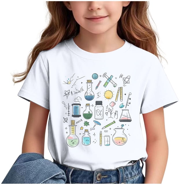 GreatBaby T-shirt à Motif Imprimé Mignon Été 2025 avec Manches Courtes pour Enfants, Saison de Rentrée Scolaire, Col Rond, Manches Mi-Longues, Hauts Décontractés pour Garçons et Filles (Blanc, 4 Ans)