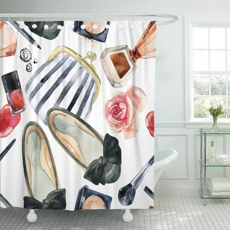 4 Inch Cream - PKNMT Pink Watercolor Women Beauty Chic Cosmetics and Hand Polyester Shower Curtain 60x72 inches