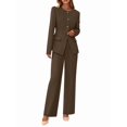 thumbnail image 2 of Women Suits 2 Piece Set Business Casual Dressy Blazer Jacket and Wide Leg Pantsuits Formal Outfits Brown S, 2 of 10