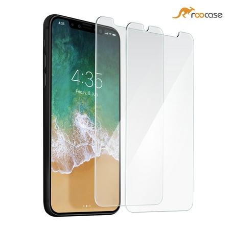 iPhone X Screen Protector, rooCASE 2-Pack Tempered Glass Screen Protector for Apple iPhone 10 - 9H Hardness, Premium Clarity, Scratch-Resistant, Lifetime (Best Iphone X Tempered Glass)