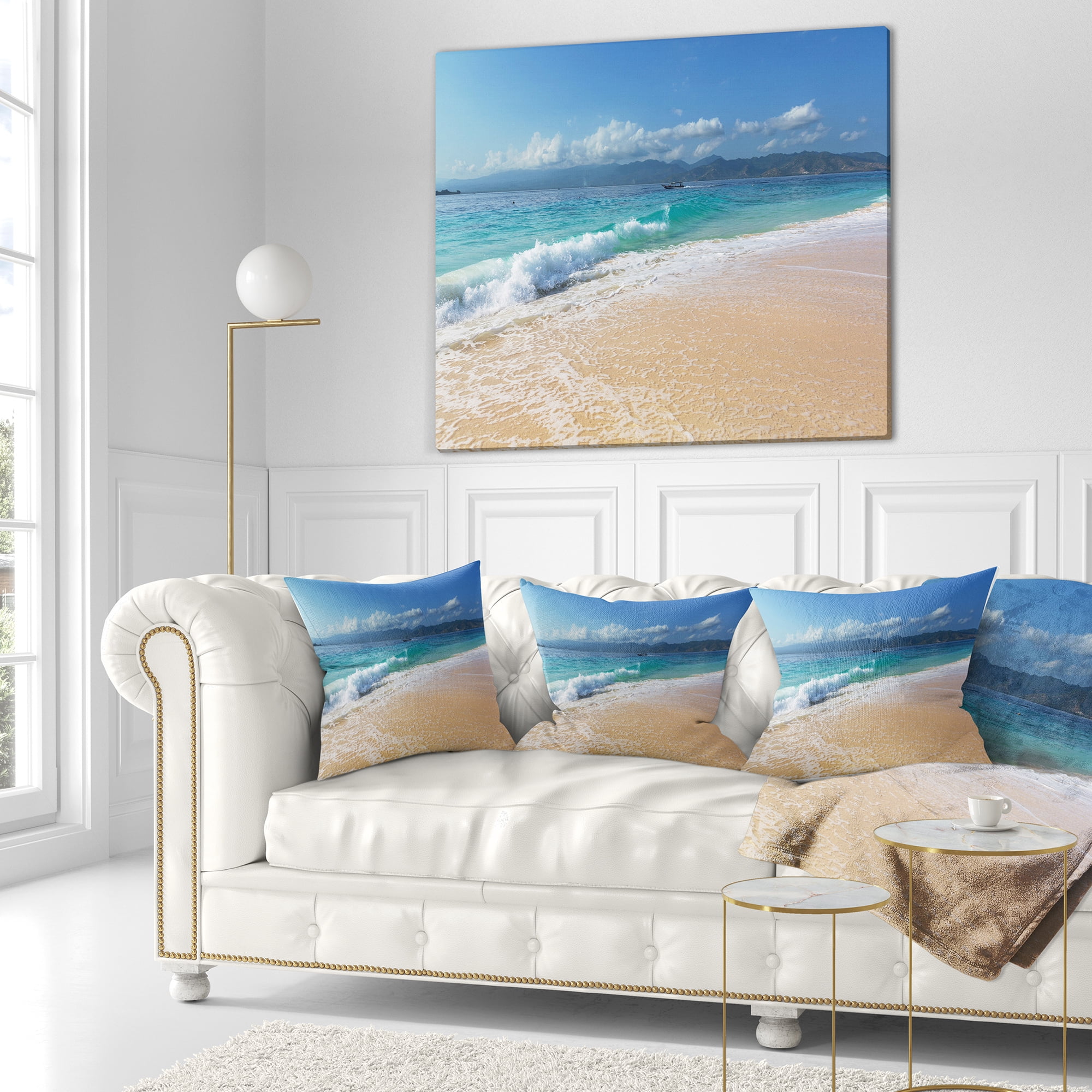 Designart Large Blue Beach in Gili Island - Seashore Throw Pillow - 18x18