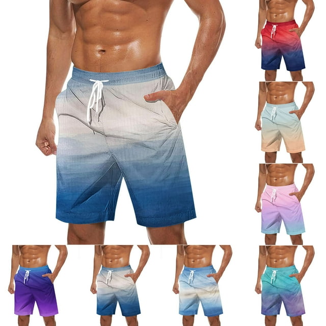 Styesk Mens Swim Trunks Plus Size Bathing Suit Board Shorts Drawstring Beach Shorts Gradient Color Vacation Shorts with Pockets Casual Swimwear Surfing Gifts for Men