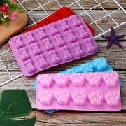 Dog Bone Silicone Molds Dog Treats Molds Paw Print Shaped Chocolate Candy Soap Mold 4PCS for Homemade Jelly Ice Cube Blue Pink Red Purple