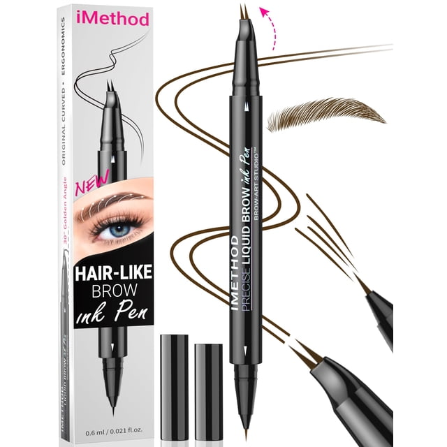 Bolígrafo para cejas iMethod, curvo, con doble punta, microblading, color marrón oscuro