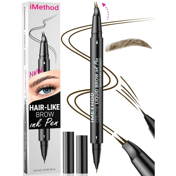 Bolígrafo para cejas iMethod, curvo, con doble punta, microblading, color marrón oscuro