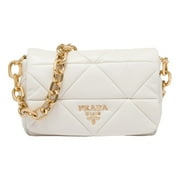 Prada Gold Logo Ivory Quilted Nappa Patch Leather Shoulder Bag