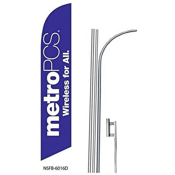 5 five METRO PCS WIRELESS purple/wh 15' Swooper #8 Feather Flags KIT