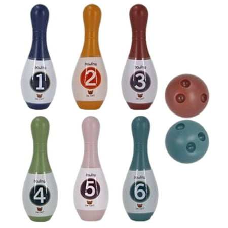 Kids Bowling Set Includes 6 Colorful Pins and 2pcs Balls Bowling Playset Toy for Garden Yard Ages 3+ Preschoolers Digital Pattern