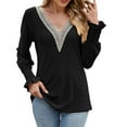thumbnail image 2 of Baqcunre Long Sleeve Shirts For Women Womens Long Sleeve Tees For Womens V Neck Lace Patchwork Long Sleeve Casual Shirts Blouses Tops Womens T Shirts Womens Blouses Black L, 2 of 9