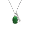 thumbnail image 2 of Delight Jewelry Silvertone Oval - Imitation Cat's Eye - Green - Silvertone Guardian Angel Bar Charm Necklace, 23", 2 of 4