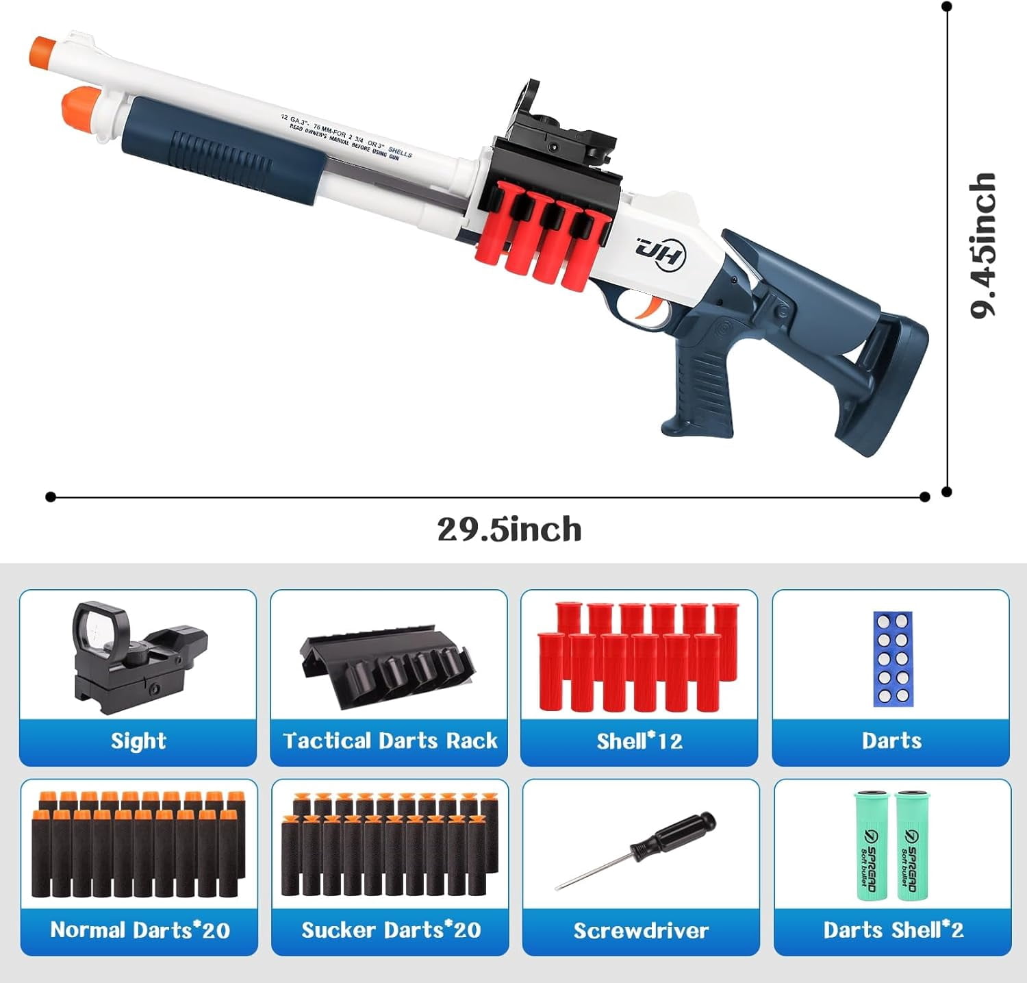 30in Foam Dart Blaster[with 50 Soft Darts] – Shell Ejecting Soft Dart Blaster, Manual Spring Action, Outdoor Shooting Games for 14+ Years Old