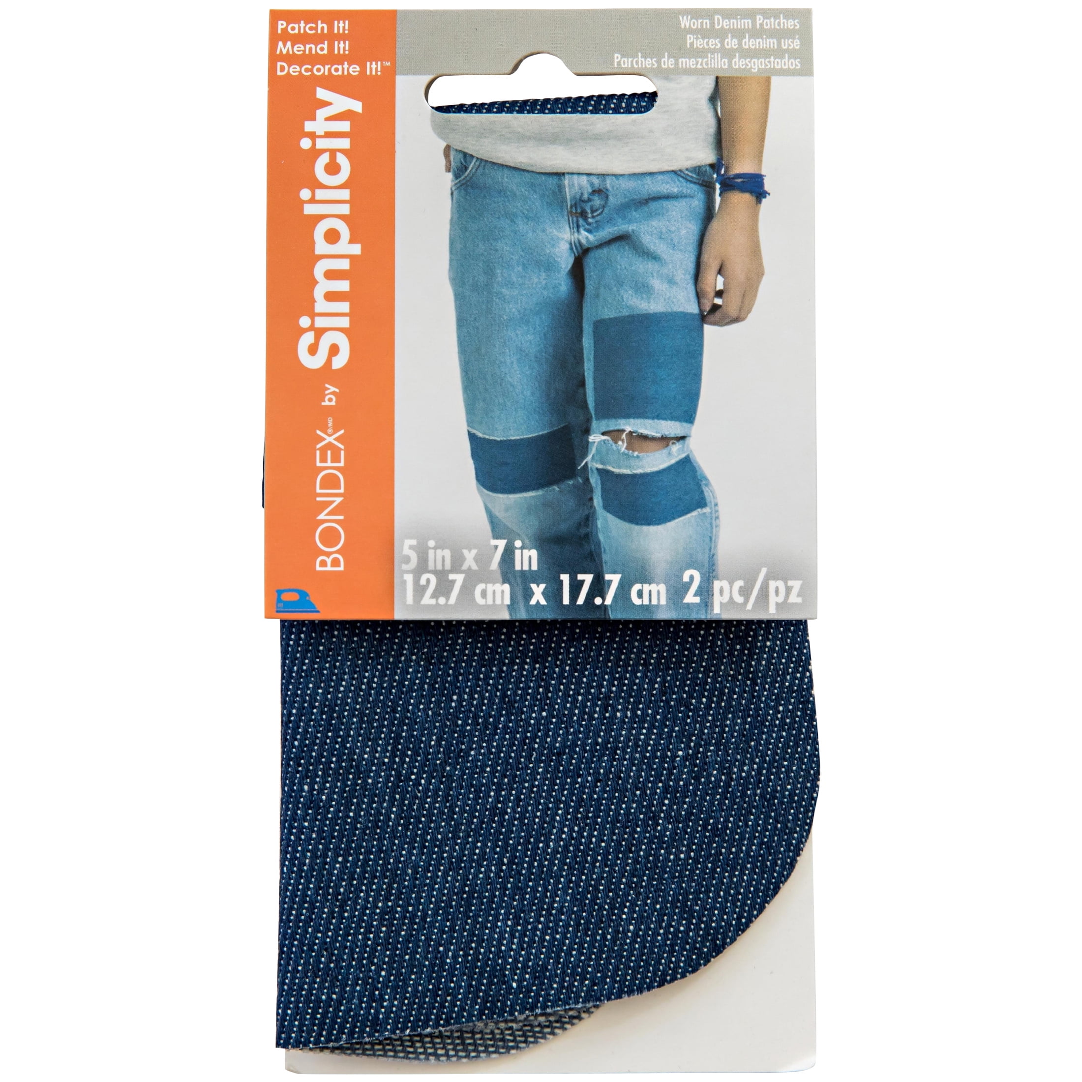 Bondex Worn Denim Blue 5" x 7" Fabric Iron-On Patches, 2 Pieces