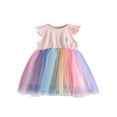 thumbnail image 1 of Bébé bébé Fille Vacances Partie Robe Maille Robe Arc-en-Ciel Mouche Manches Princesse Jupe, 1 of 4