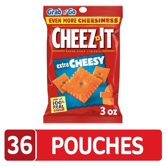 Cheez-It Extra Cheesy Baked Snack Crackers – 6 Pack Grab-n-Go Box, 3 oz Pouches, Made with Real Cheese