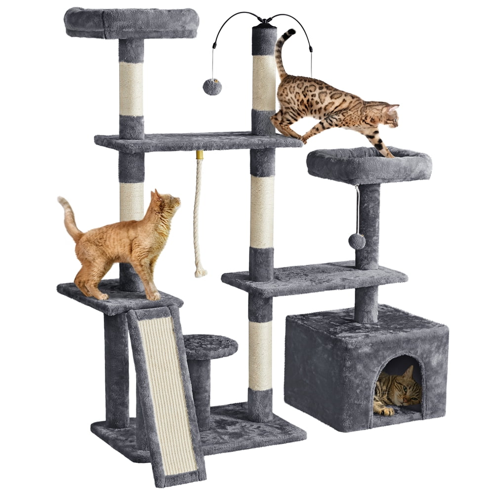 Eono Essentials Cat Tree with Sisal-Covered Scratching Posts Plush Condo Hammock Perches Platform Dangling Balls for Kittens Pets Grey