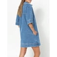 thumbnail image 3 of FL Womens Denim Shirt Dress Summer Collared V Neck Mini Casual Jean Dresses with Pockets, 3 of 5