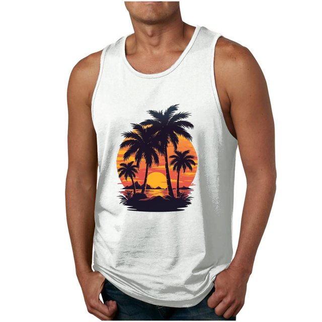 Camisetas de Tanque de los Hombres Tanque de los Hombres Incolor Gradiente de Impresión Cuello Redondo Correa Delgada Fuga Atrás Regular Casual Deportes Blusas de Tanque