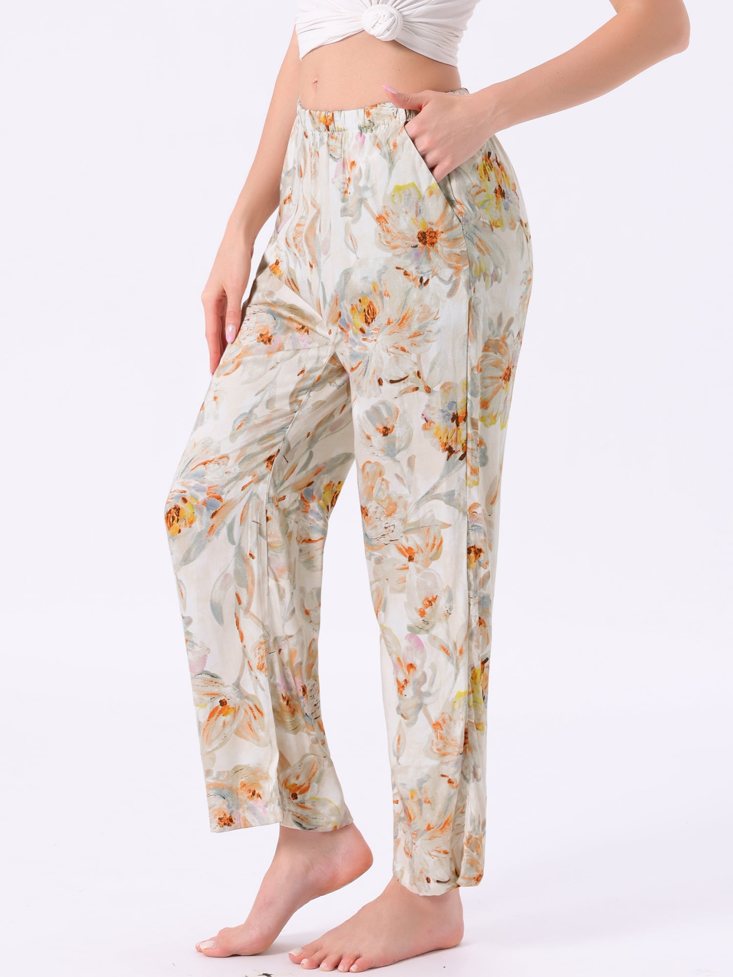 DARING DIVA Women's Floral Dot Pattern Wide Leg Pants with Pocket XL Floral
