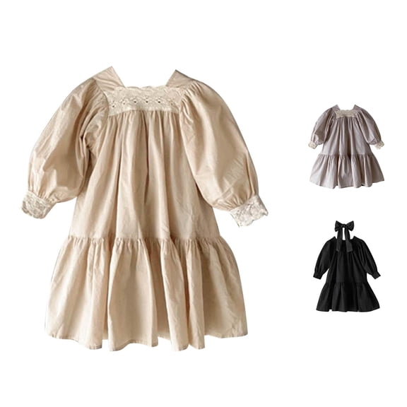 WhouRiu Baby Girls Long Sleeve Dress Solid Color Puffy Sleeve Ruffle Princess Dresses Kids Autumn Comfortable Cute Casual Wear,1-2 Years